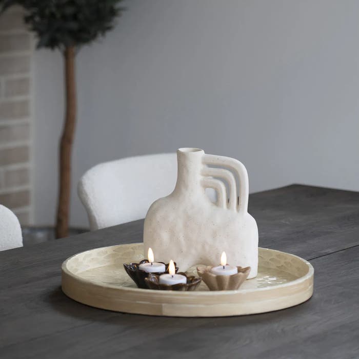 Gerdien vaas keramiek beige - 19,5 x 18,5 cm - woondecoratie - bloemenvaas - aardewerk - créme