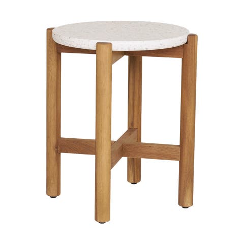 Teresa houten tuin bijzettafel naturel met terazzo blad - Ø 37 cm