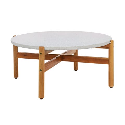 Teresa houten tuin salontafel naturel met terazzo blad - Ø 85 cm