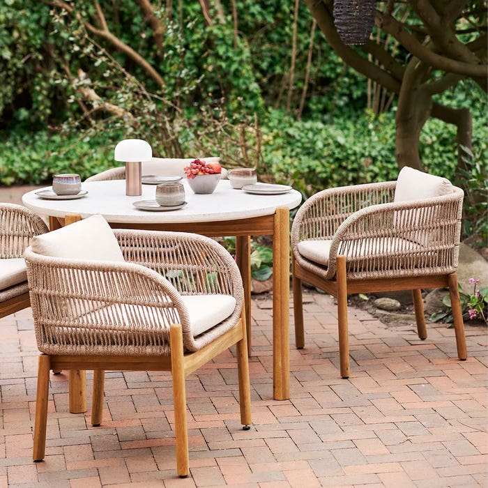Teresa houten tuinstoel beige - met zitkussens - met armleuning - terras - acaciahout