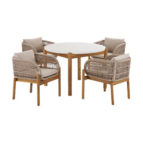 Teresa houten tuinset beige 5delig - vier stoelen en een eettafel - met zitkussens
