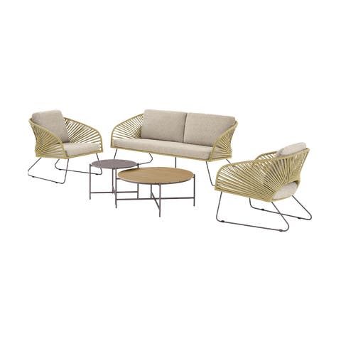 Mischa tuin loungeset naturel 5delig - tweezitsbank, twee fauteuils, twee salontafels - met zitkussens