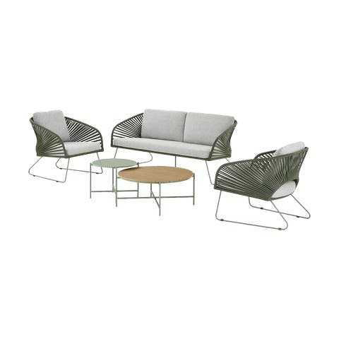 Mischa tuin loungeset groen 5delig - tweezitsbank, twee fauteuils, twee salontafels - met zitkussens