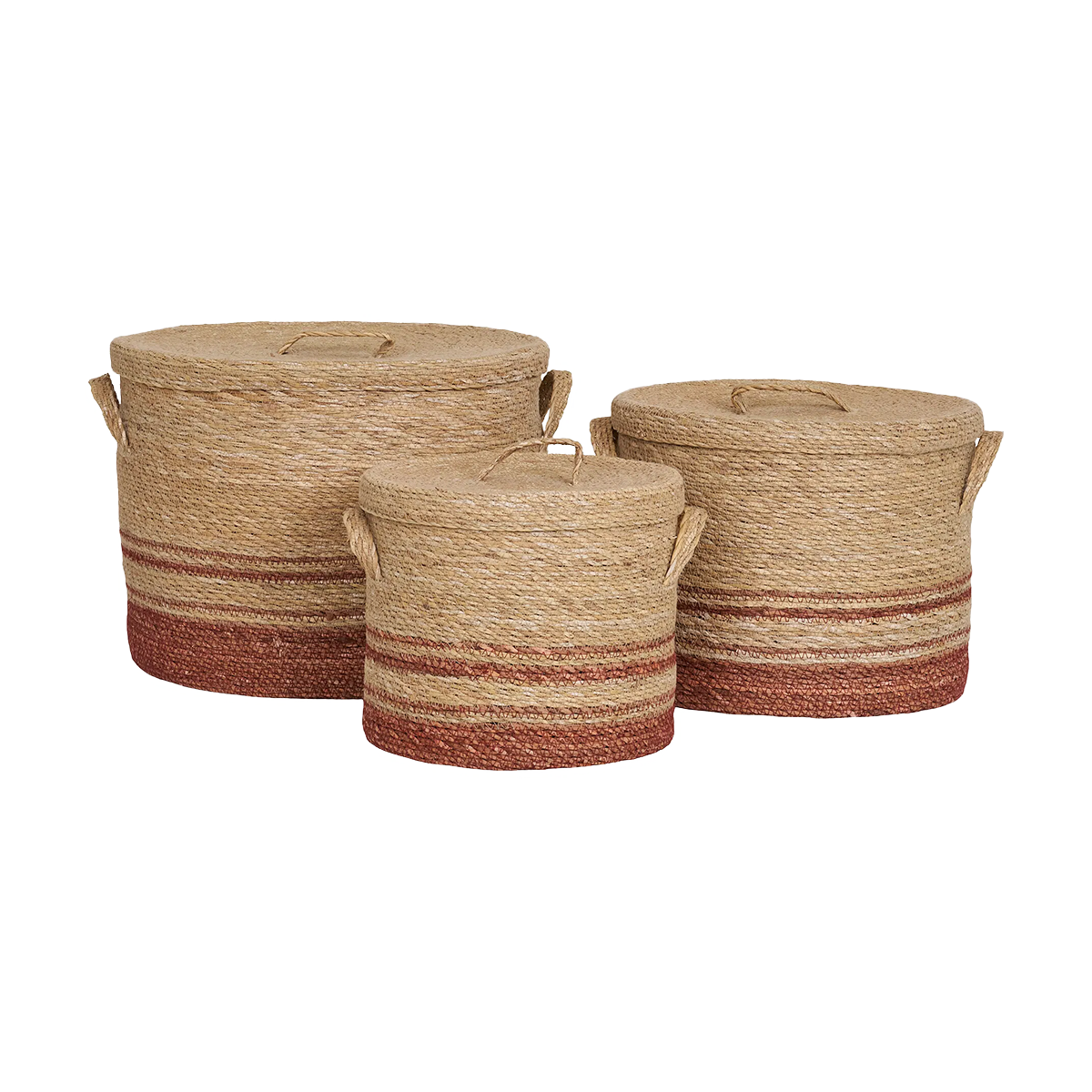 Sumi zeegras opbergmanden met deksel bruin - set van 3