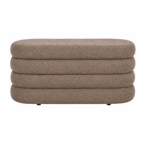 Rumi ovale teddy bankje bruin met opbergruimte - 103 x 45 cm