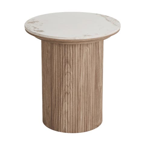 Ronda houten bijzettafel met keramiek blad bruin Ø 45 x 50 cm