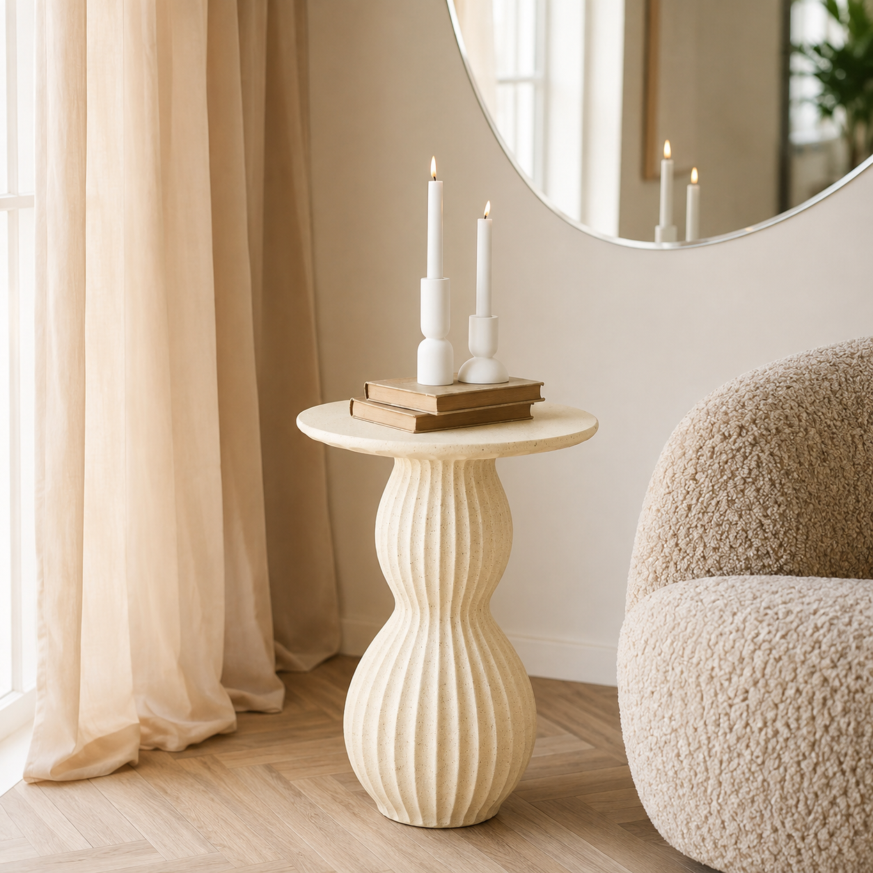Nancy fiberclay bijzettafel crème wit - Ø 40 x 55 cm - tafeltje - design - voor bank - woonkamer