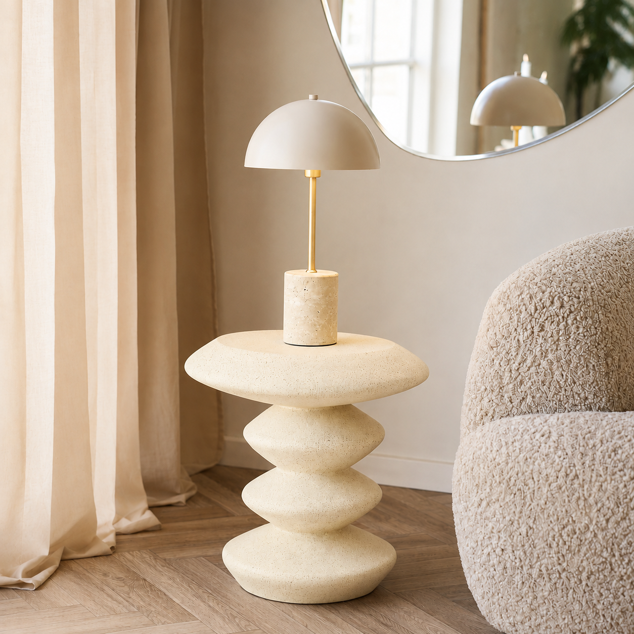 Aukje fiberclay bijzettafel crème wit -  Ø39 x 46 cm - tafeltje - design - voor bank - woonkamer