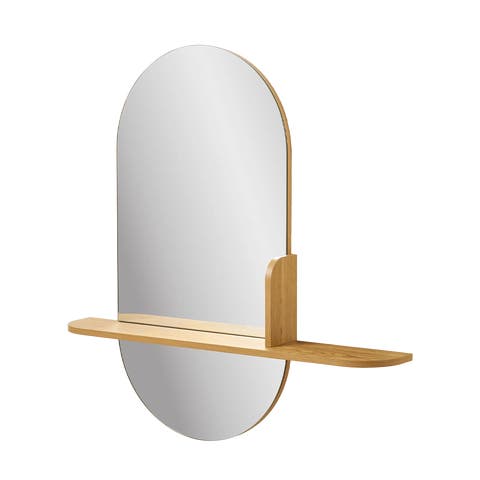 Febe ovale wandspiegel met houten plankje - 95 x 92 cm