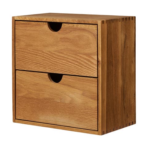 Abigail vierkante eikenhouten wandkast met twee lades- 30 x 30 cm