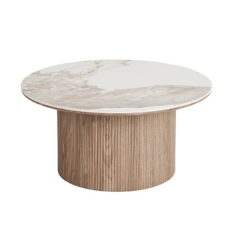 Ronda houten salontafel met keramiek blad bruin - Ø 80 x 40 cm