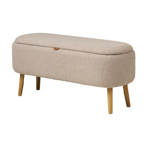 Rebecca bankje met opbergruimte beige bouclé - 95 x 45 cm