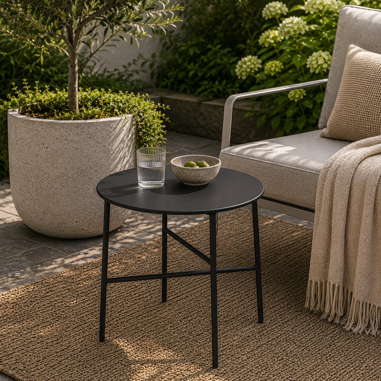 Mila metalen tuin salontafel zwart - Ø 50 cm - rond - terrastafel