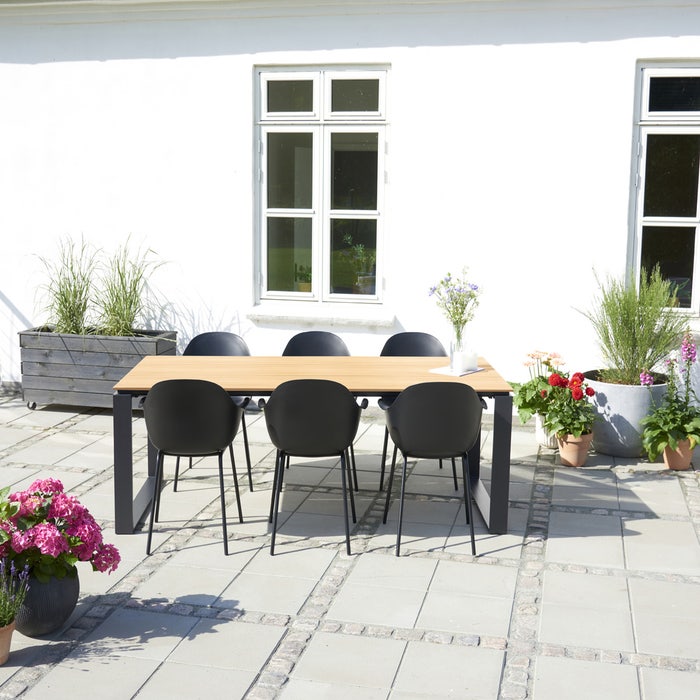 Joep tuintafel polywood naturel- 210 x 100 cm - buiten - houtlook - kunststof - naturel - zwart
