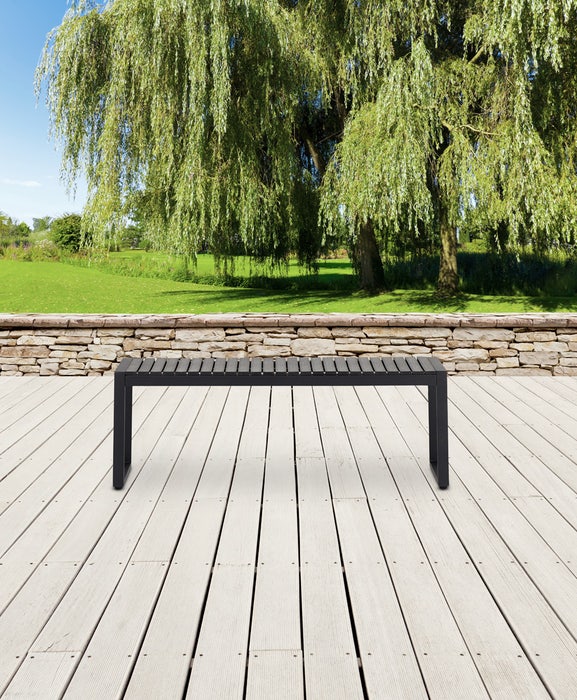 Job tuinbank zwart - 120 x 43 cm - eetbankje - voor buiten - houtlook - kunststof - aluminium