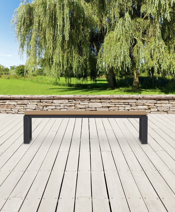 Abel tuinbank bruin - 180 x 43 cm - buitenbank - houtlook - kunststof - aluminium