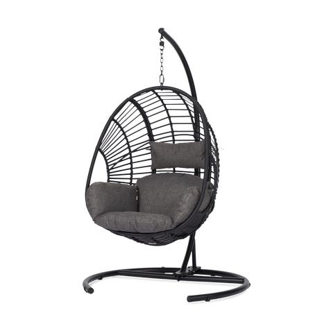 Mason rotan hangstoel zwart - Met zitkussens