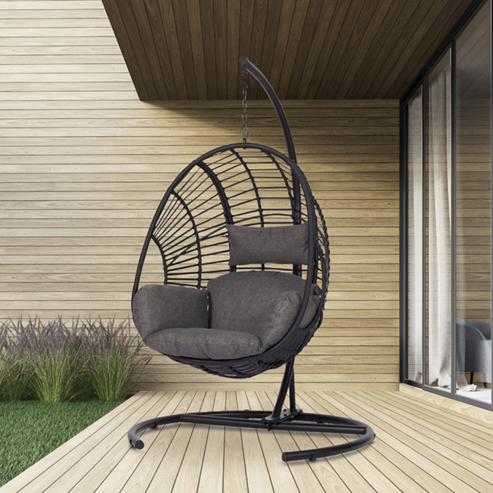 Mason rotan hangstoel zwart - Met zitkussens - Tuin - EGG stoel - Loungestoel - Rattan