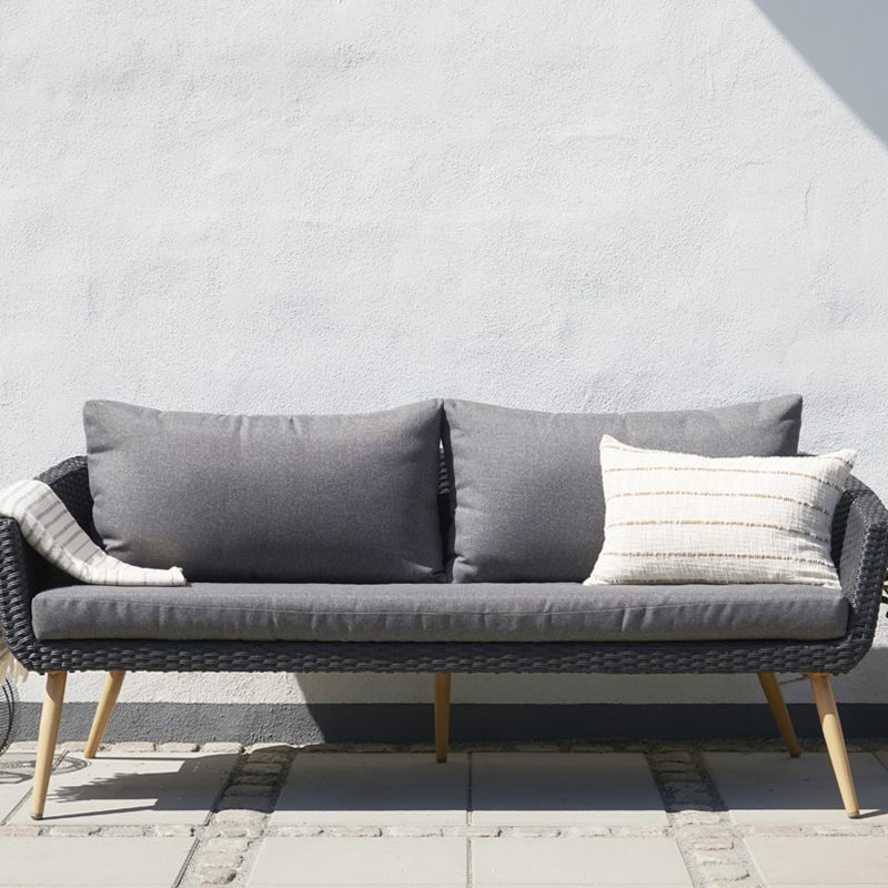 Fien rotan tuinbank zwart - Met zitkussens - lounge - buiten - aluminium - met zitkussens - antraciet