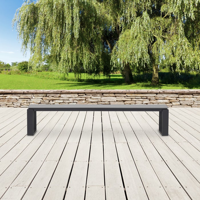 Abel tuinbank grijs - 180 x 43 cm - bankje - houtlook - buiten - kunststof - aluminium
