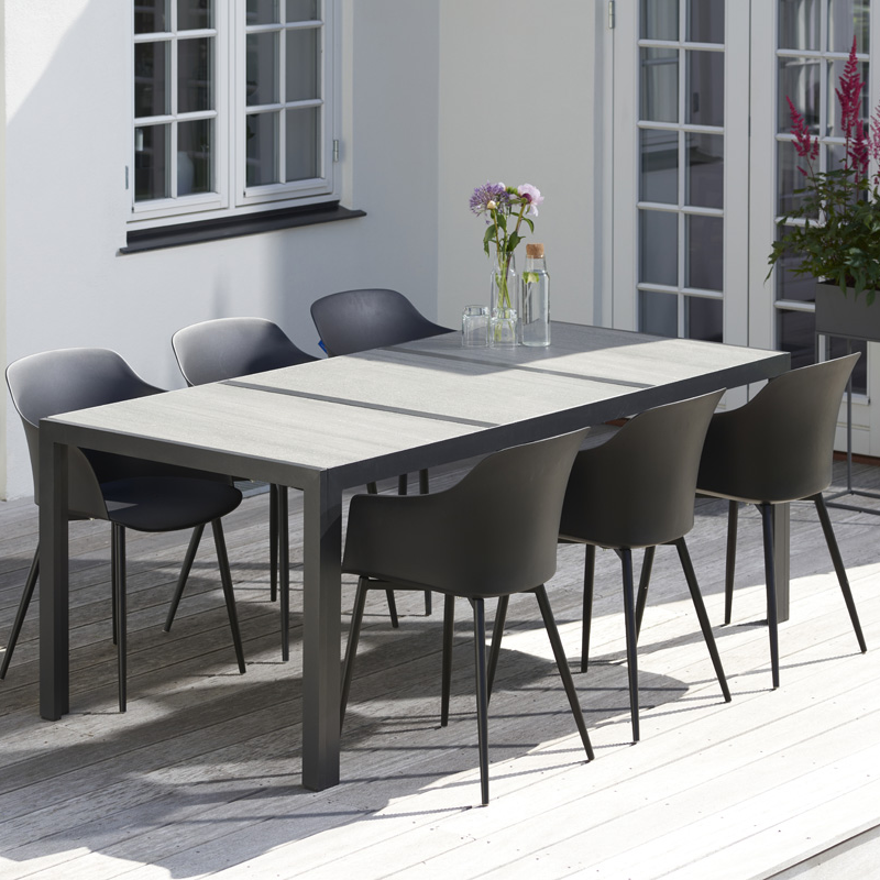 Ivar tuintafel zwart - 195 x 90 cm - buitentafel - keramiek - grijs