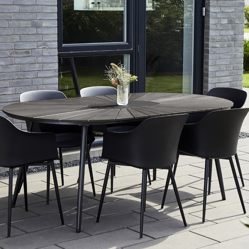 Liam ovale tuintafel polywood - 195 x 103 cm - zwart - metaal - kunststof - houtlook