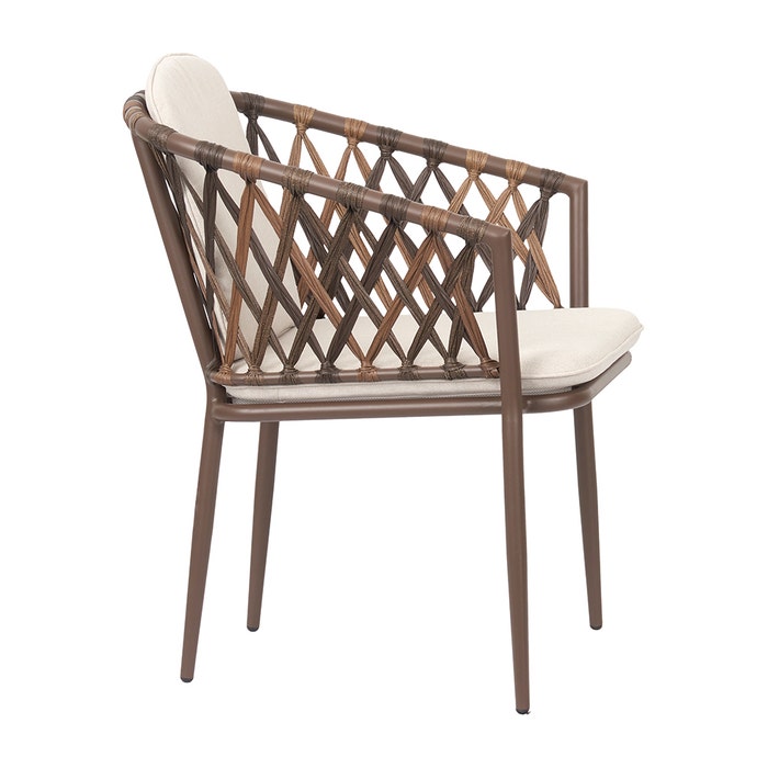 Noor rotan tuinstoel bruin - met beige zitkussens - kunststof - zand - met kussens - buitenstoel