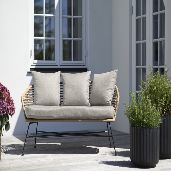 Dax rotan tuinbank zand - met drie zitkussens - kunststof - beige- loungebank - rattan - tuin