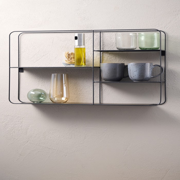 Rosie metalen wandrek zwart - 57 x 40 cm - industrieel - keuken - badkamer - wandschap