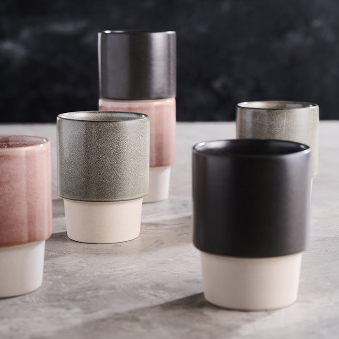 Lilly stoneware mokken - Set van 3 kleuren - koffiemok - thee - zonder oor - zwart - roze - grijs