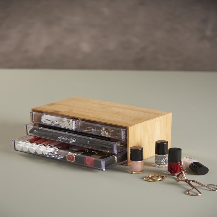 Chanti bamboe opbergdoos met lades naturel - nagellak - makeup - transparant - lades