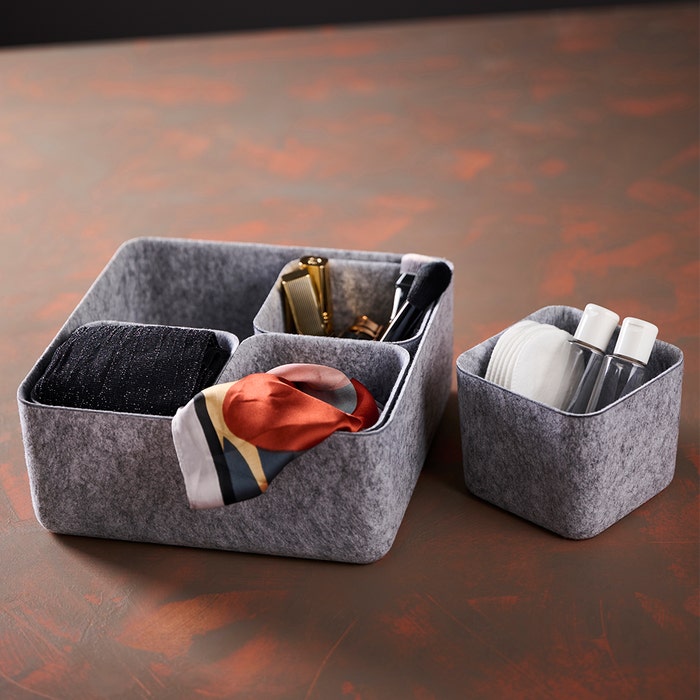 Phil vilten opbergmanden grijs - set van 5 - opbergbakjes - organizer - make up - voor in lade