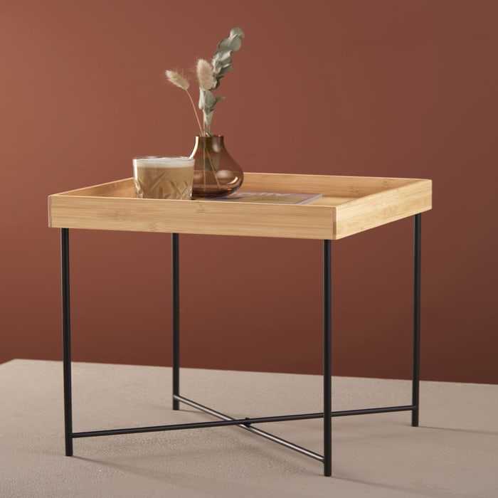 Soof houten bijzettafel bamboe - 40 x 40 cm - bijzettafeltje - tafeltje - voor bank - bruin  - woonkamer