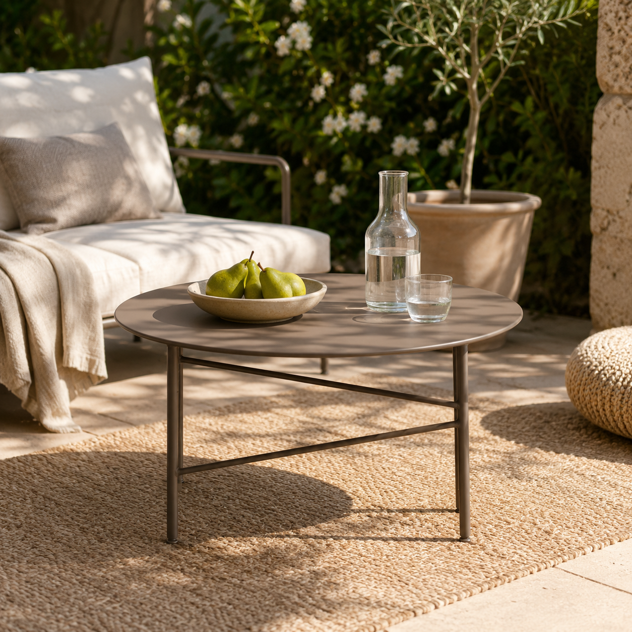 Mila metalen tuin salontafel taupe - Ø70 cm - tuintafel - rond - metaal - bruin