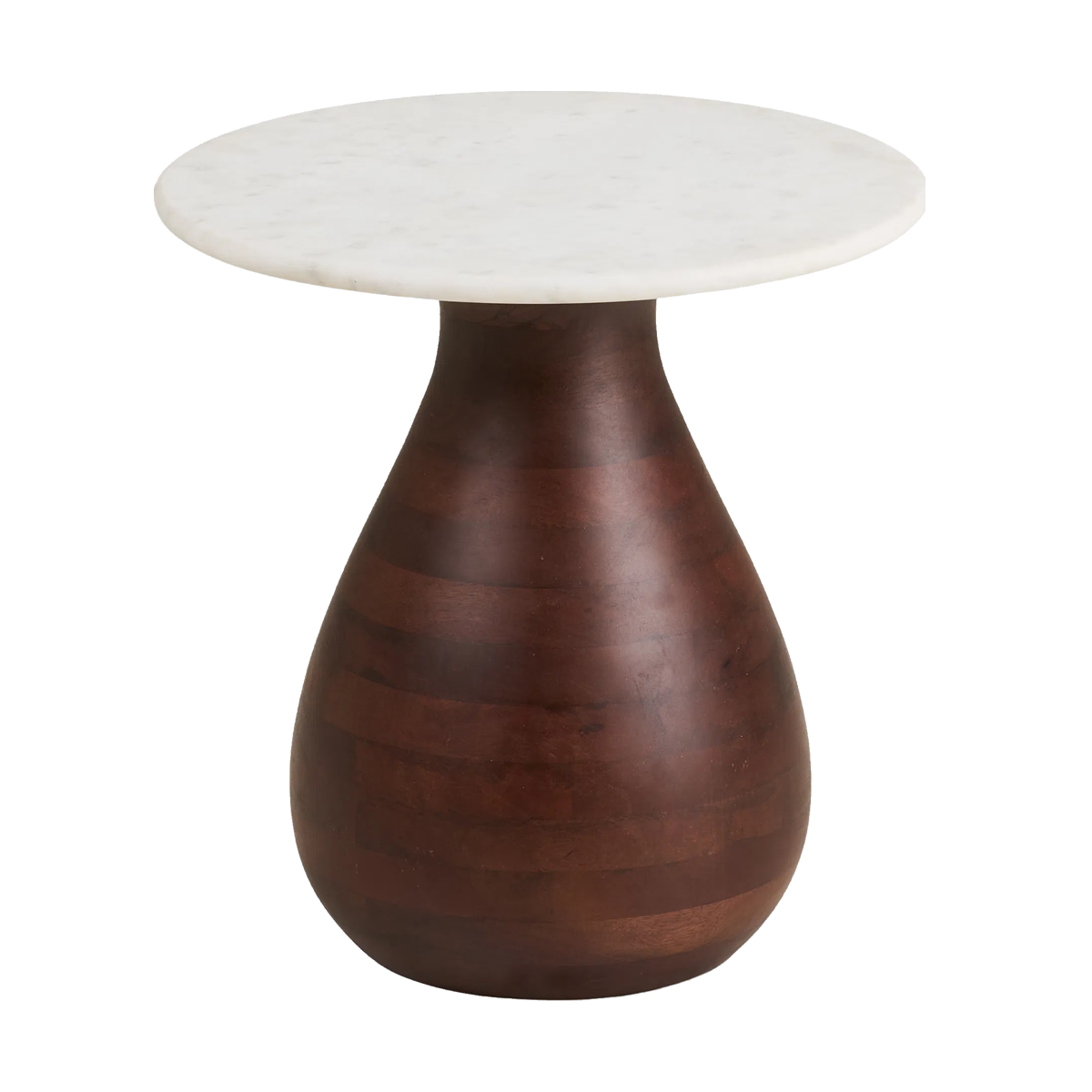 Herre houten bijzettafel bruin met wit marmer blad - Ø40