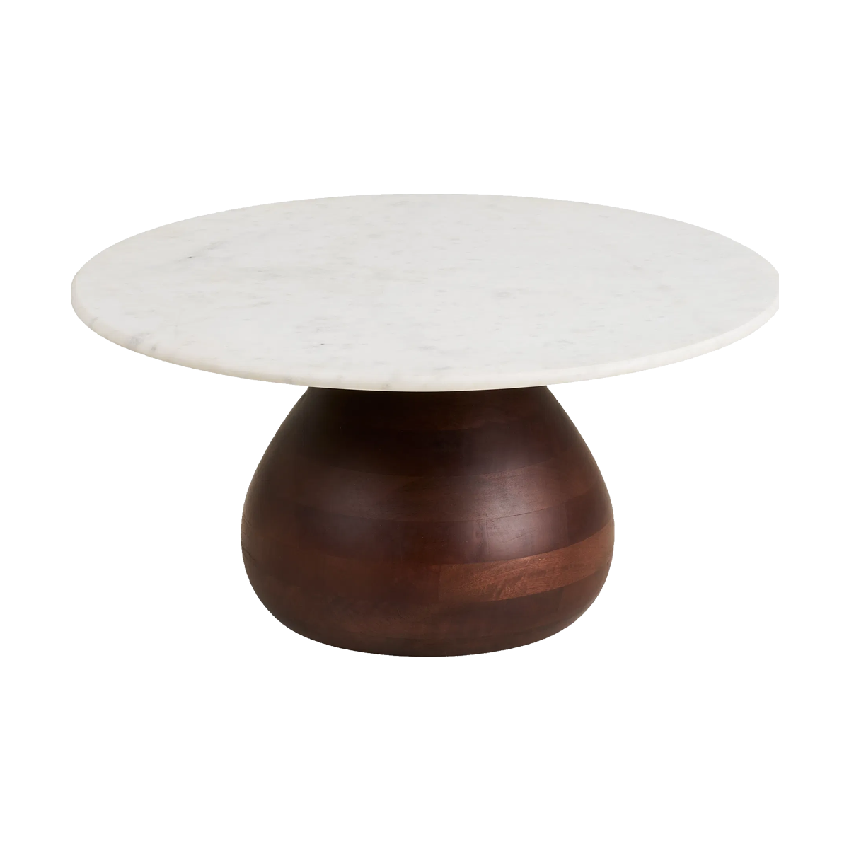 Herre houten salontafel bruin met wit marmer blad -  Ø70