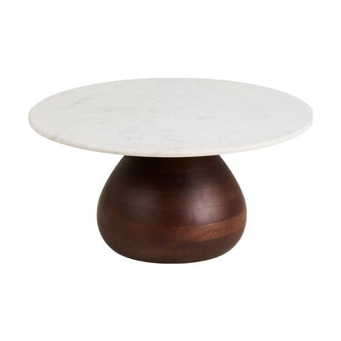 Herre houten salontafel bruin met wit marmer blad - Ø70