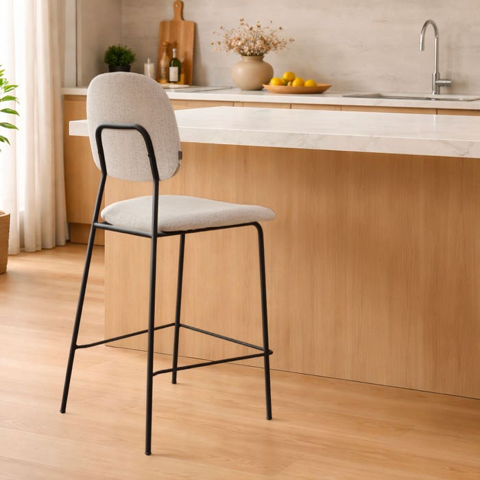 Jasmijn barkruk beige melange - zwart onderstel - 65 cm - kookeiland - barstoel - rugleuning - scandinavisch