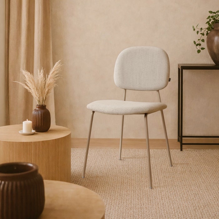 Jasmijn eetkamerstoel beige melange - grijsbeige onderstel - japandi  - stof