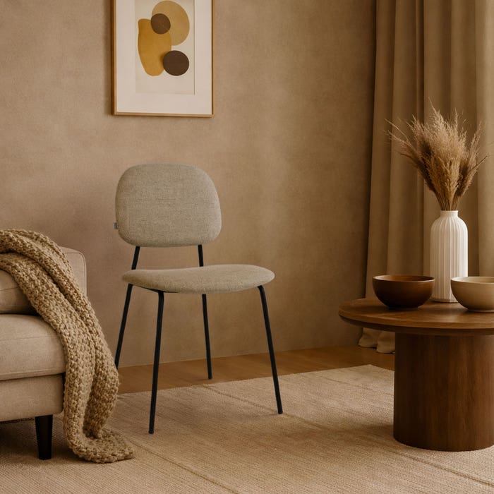 Jasmijn eetkamerstoel taupe melange - zwart onderstel - stof - japandi - taupe - comfortabel