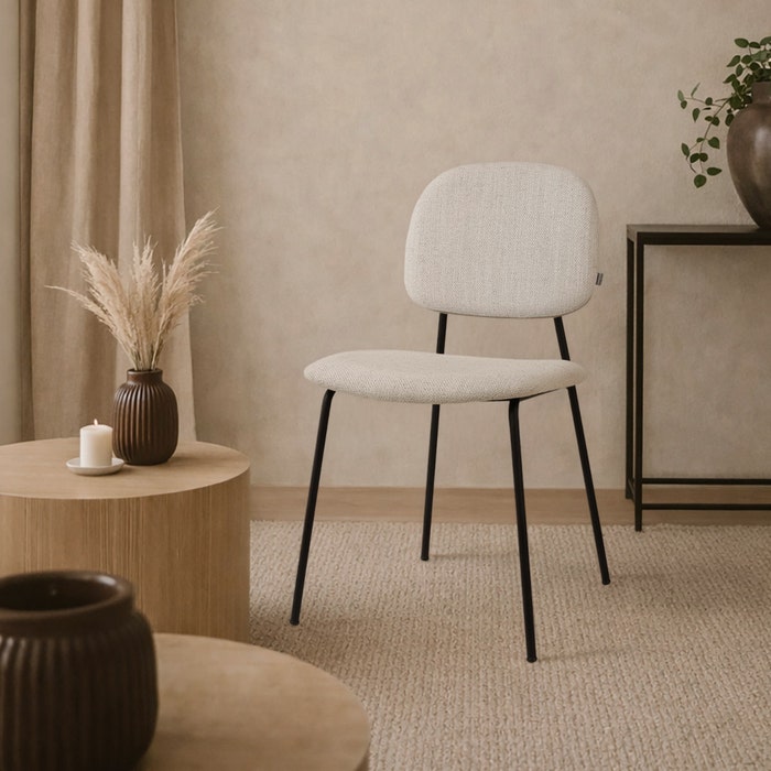 Jasmijn eetkamerstoel beige melange - zwart onderstel - stof - japandi