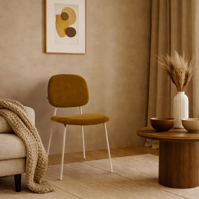 Jasmijn eetkamerstoel mosgroen - grijsbeige onderstel - stoffen - aanbieding - industrieel