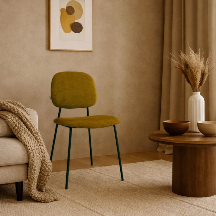 Jasmijn eetkamerstoel mosgroen - zwart onderstel - natuurlijk - beklede zitting - stoffen