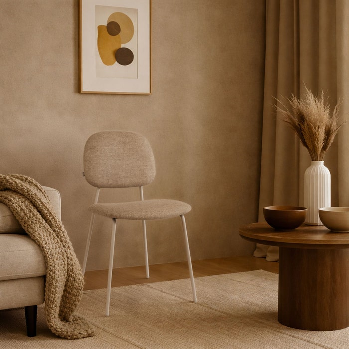 Jasmijn eetkamerstoel taupe melange - grijsbeige onderstel - japandi