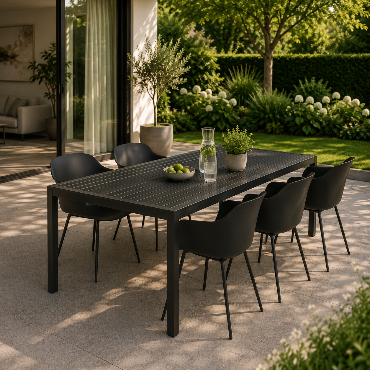Joas polywood tuin eettafel zwart - 205 x 90 cm tuintafel - terras - aluminium