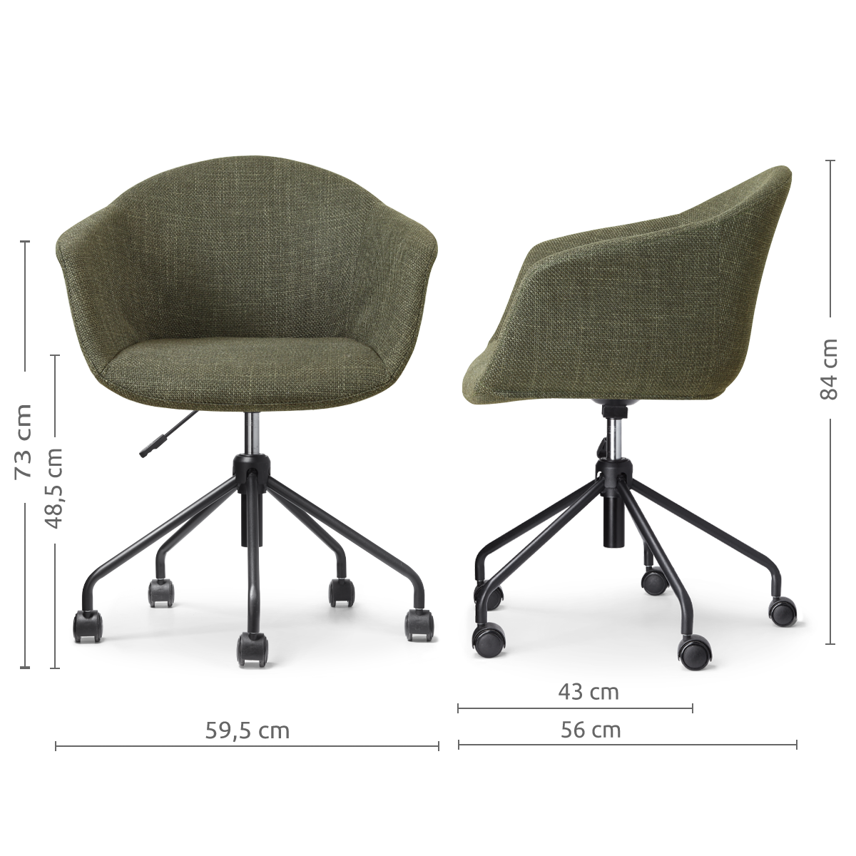 afmetingen van de Nout-Otis bureaustoel forestgroen- zwart onderstel