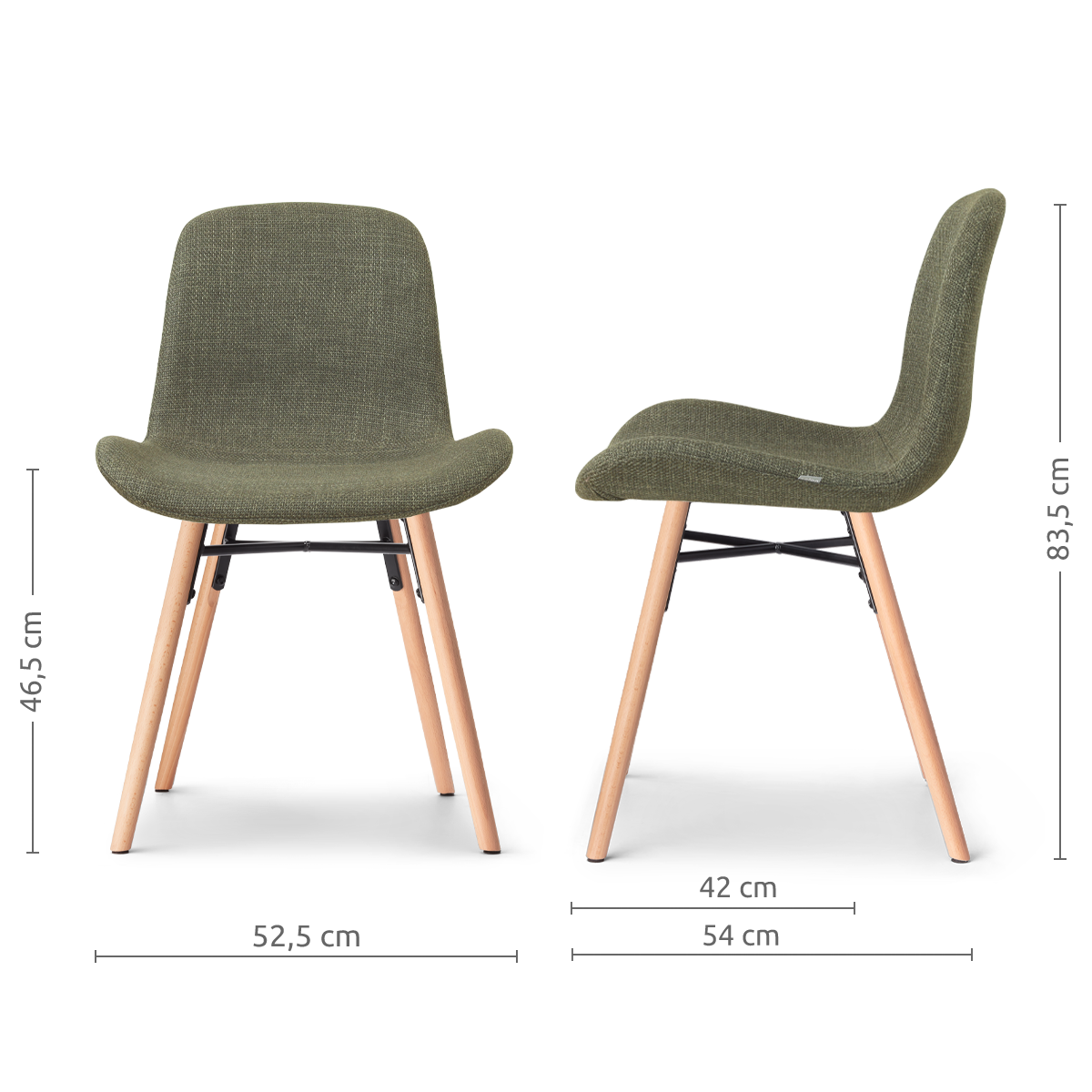 afmetingen van de Nena-Fé eetkamerstoel forestgroen- houten onderstel