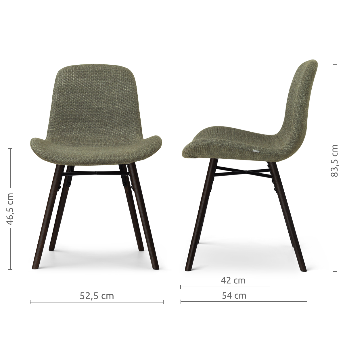 afmetingen van de Nena-Fé eetkamerstoel forestgroen- zwart houten onderstel