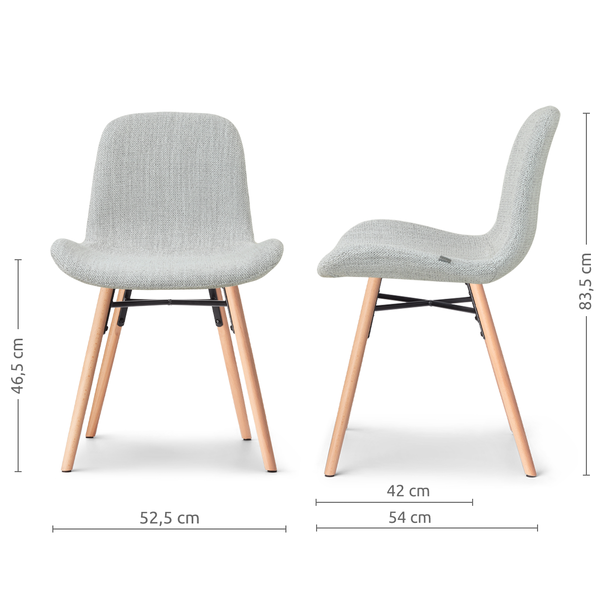 afmetingen van de Nena-Fé eetkamerstoel grijs melange - houten onderstel