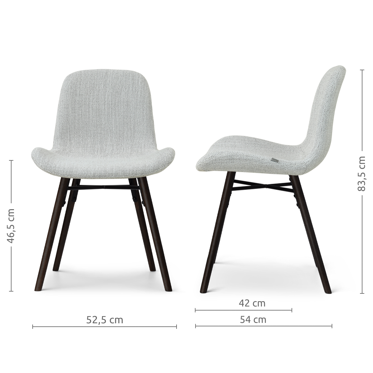 afmetingen van de Nena-Fé eetkamerstoel grijs melange - zwart houten onderstel